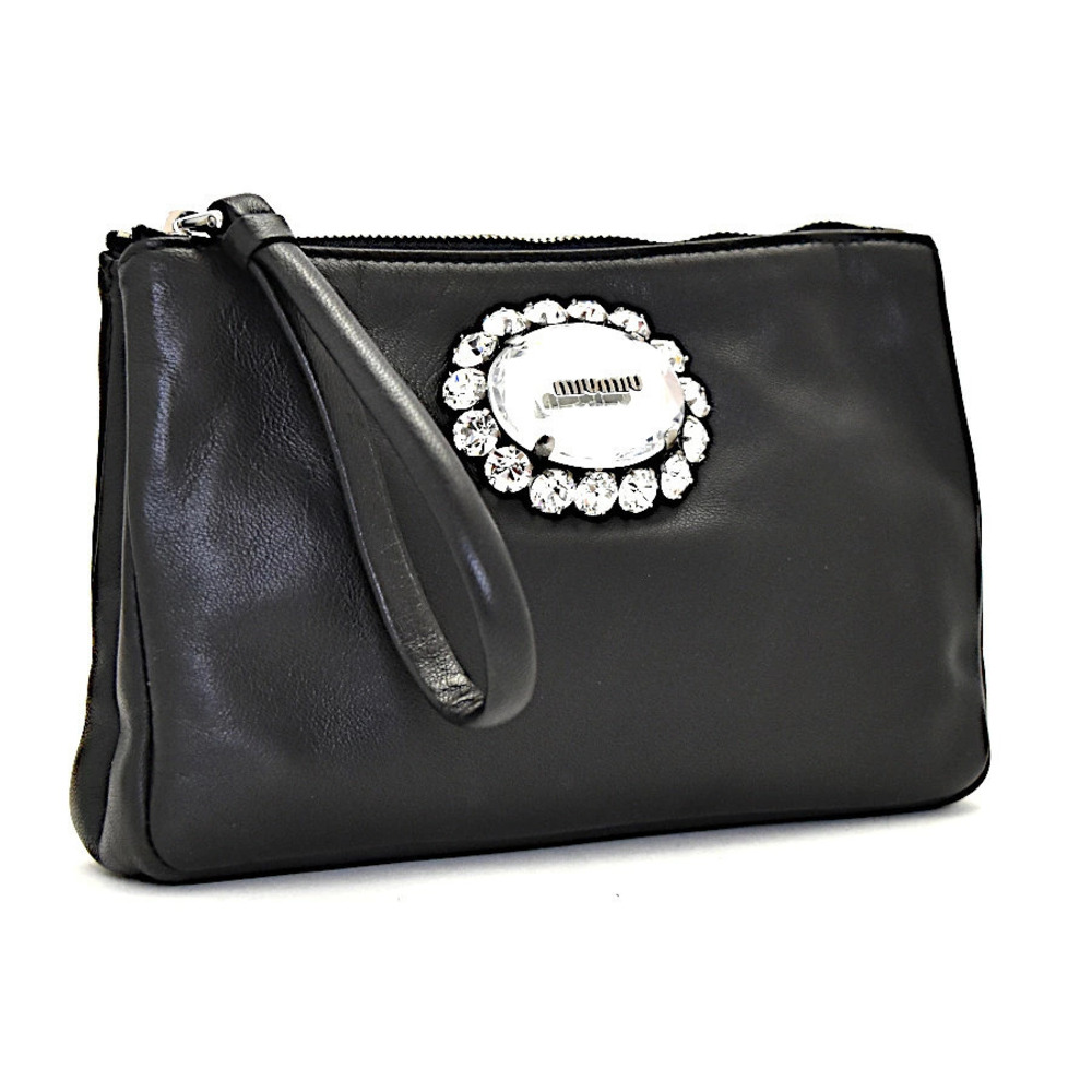 Miu Miu Pouch Clutch Nappa Crystal Pochette Leather Black
